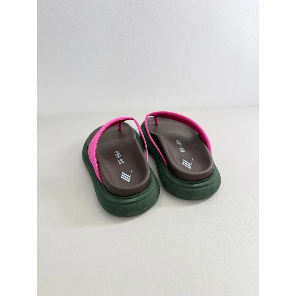 The Attico Padded Platform Flip Flop Sandals Pink Satin Brown Green Size EU 38.5